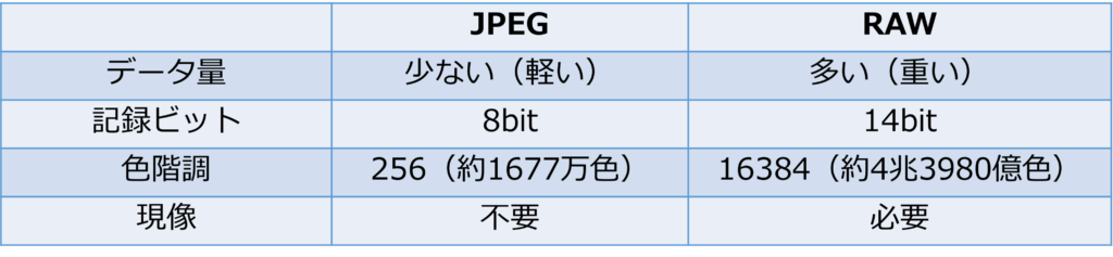 JPEGとRAWの比較